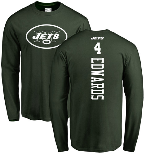 New York Jets Men Green Lac Edwards Backer NFL Football #4 Long Sleeve T Shirt